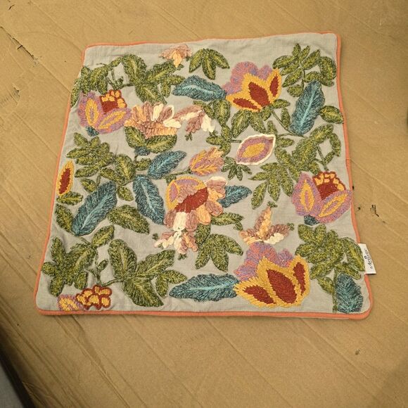 Artistic Accent Floral Print Embroidered Decorative Pillow Cover 18x19 In... - Picture 2 of 12